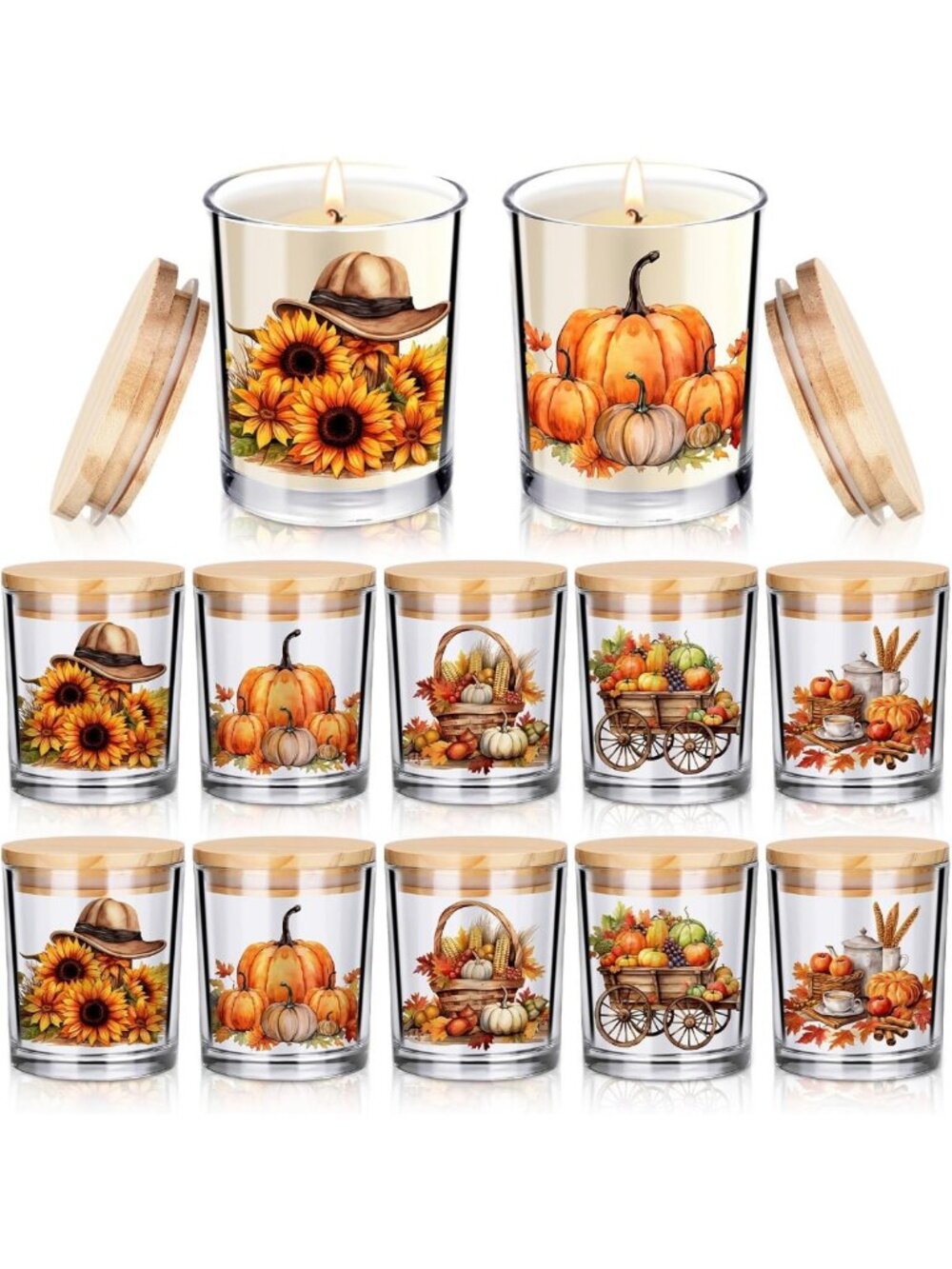 10 Pack 7 oz Fall Glass Candle Jars - Perfect for DIY Candle Making & Home Decor